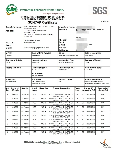 SGS SONCAP Certificate NIGERIA OCTG Project SGS SONCAP Certificate NIGERIA OCTG Project